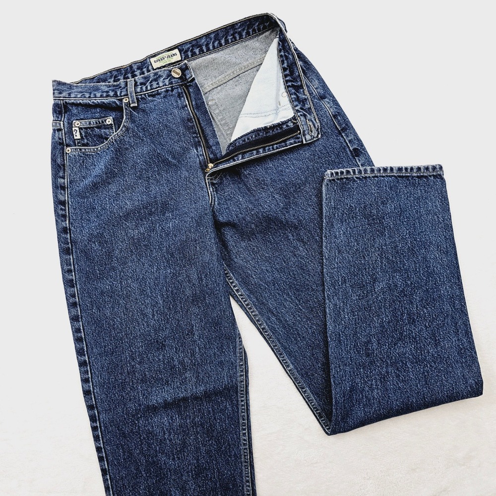Guess Jeans Straight Leg Mens 34x34 Blue Made in USA Vintage 90s Denim High Rise
